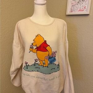 Vintage Winnie the Pooh Floral Sweatshirt Pooh by Disney Cream L/XL